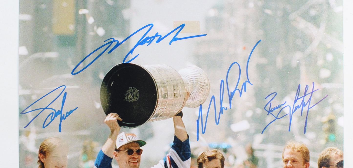 Rangers 11x17 Photo Signed (JSA) by (4) with Mark Messier, Mike Richter, Brian Leetch & Adam Graves - JSA Witnessed