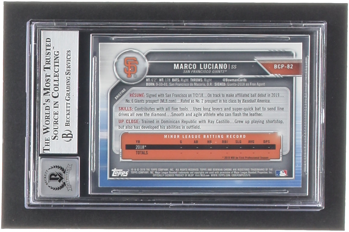 Marco Luciano Signed 2019 Bowman Chrome Prospects #BCP82 RC (BGS) Rookie Card | Autograph Graded Beckett (BGS) 10