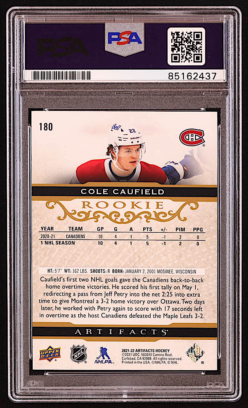 Cole Caufield Signed 2021-22 Artifacts #180 RC (PSA) Rookie Card