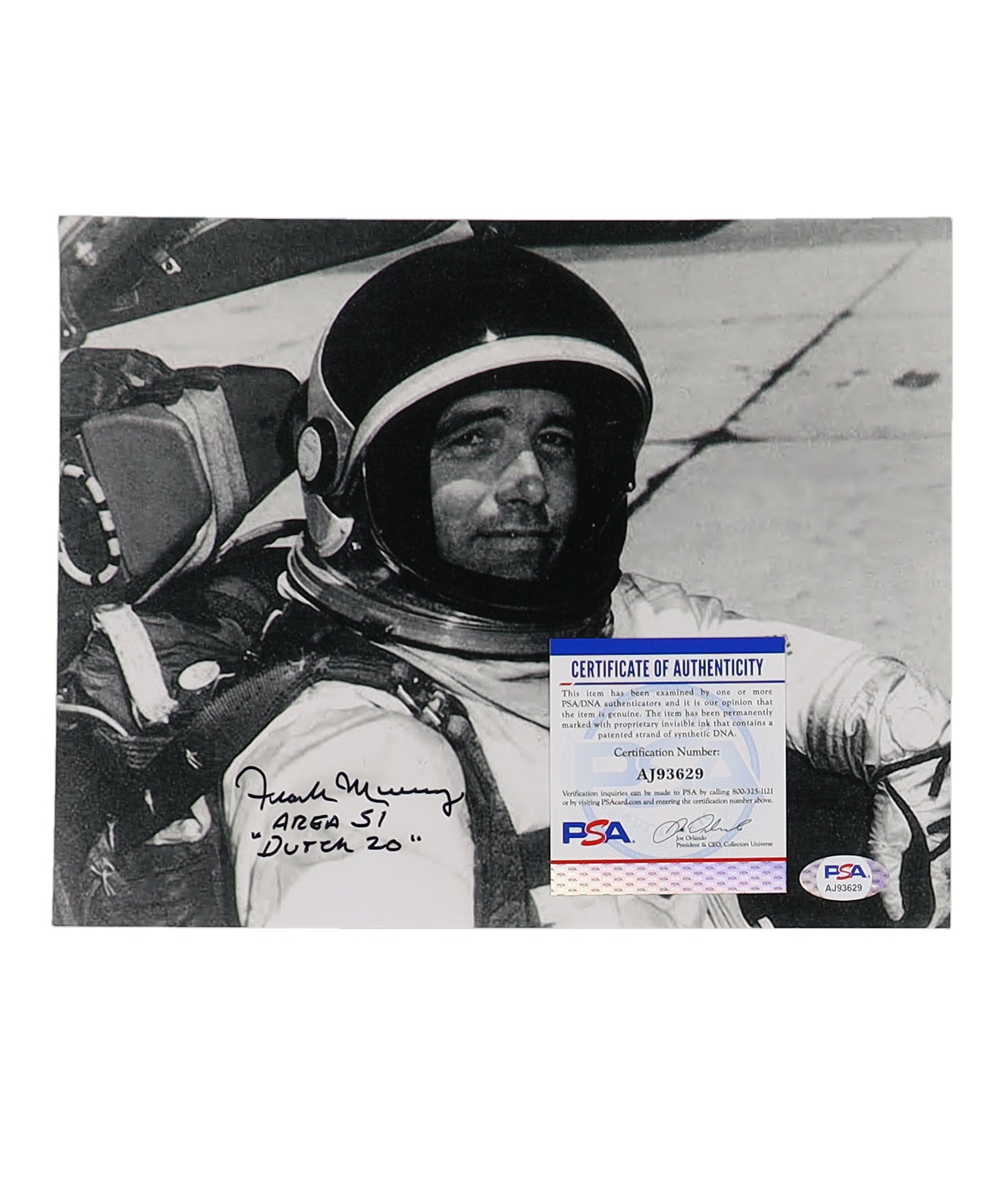 Frank Murray Signed (PSA) 8x10 Photo Inscribed "Area 51" & "Dutch 20" - A-12 Pilot
