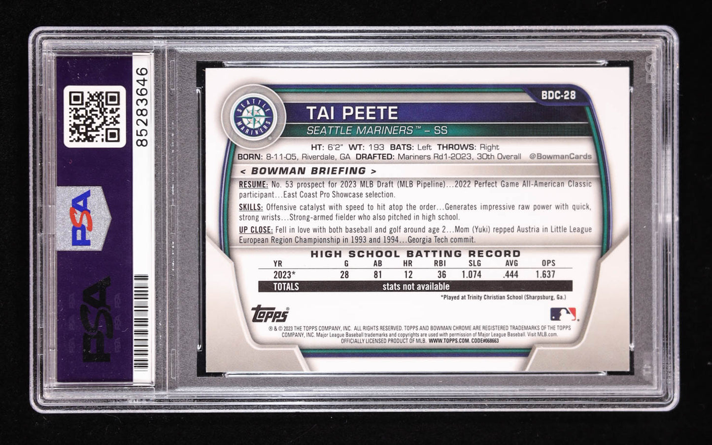 Tai Peete Signed 2023 Bowman Draft Chrome Green Refractor #BDC28 RC #55/99 (PSA) Rookie Card | Serially Numbered #55/99