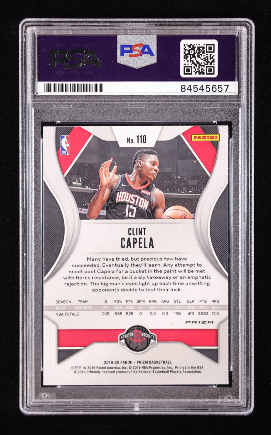 Clint Capela Signed 2019-20 Panini Prizm Red White Blue Prizm #110 (PSA | Auto 10) Autograph Graded 10