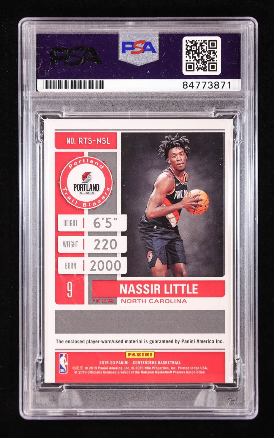 Nassir Little Signed 2019-20 Panini Contenders Rookie Ticket Swatches #17 RC (PSA) Rookie Card
