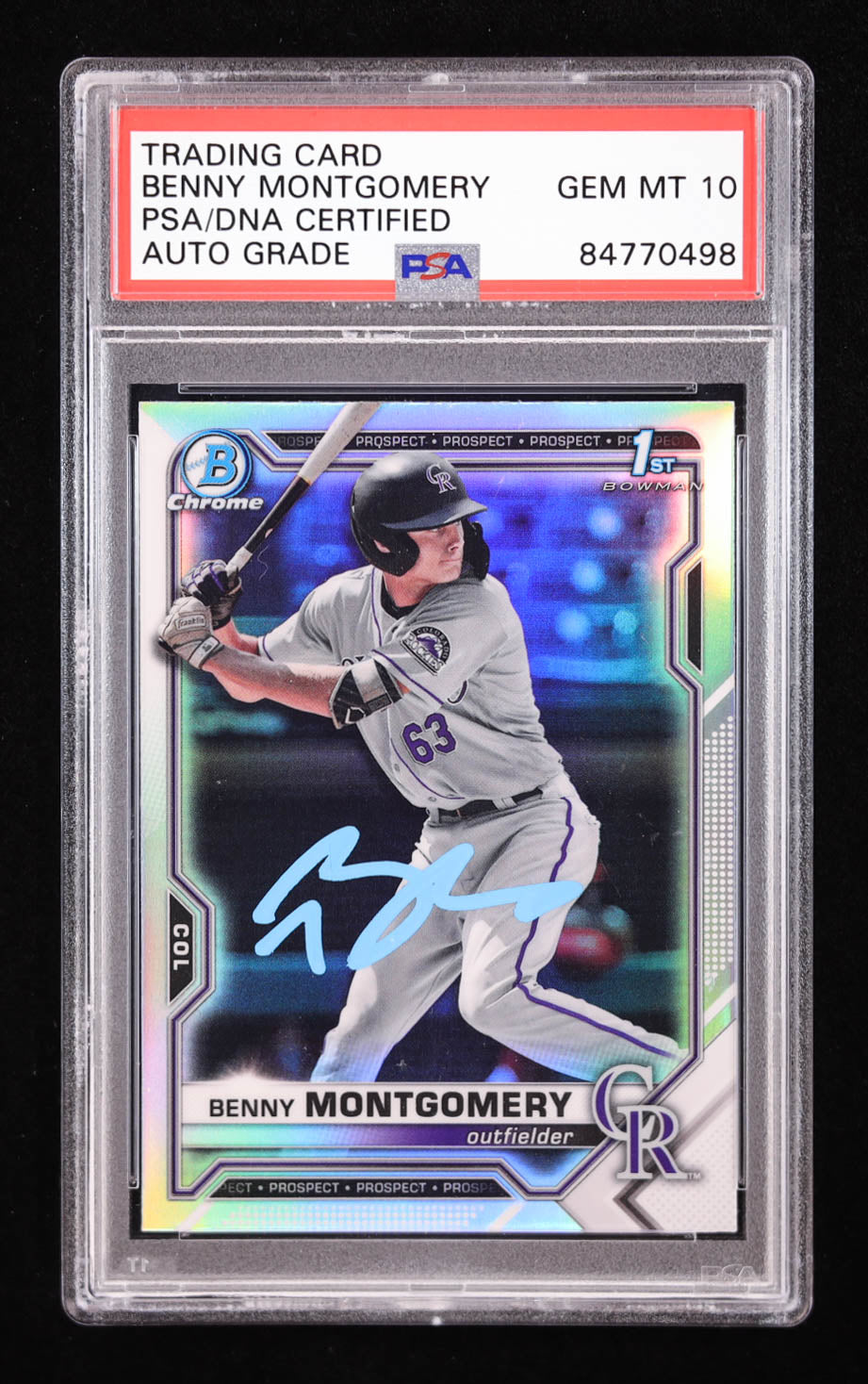 Benny Montgomery Signed 2021 Bowman Draft Chrome Refractor #BDC84 RC (PSA | Auto 10) Rookie Card | Autograph Graded 10