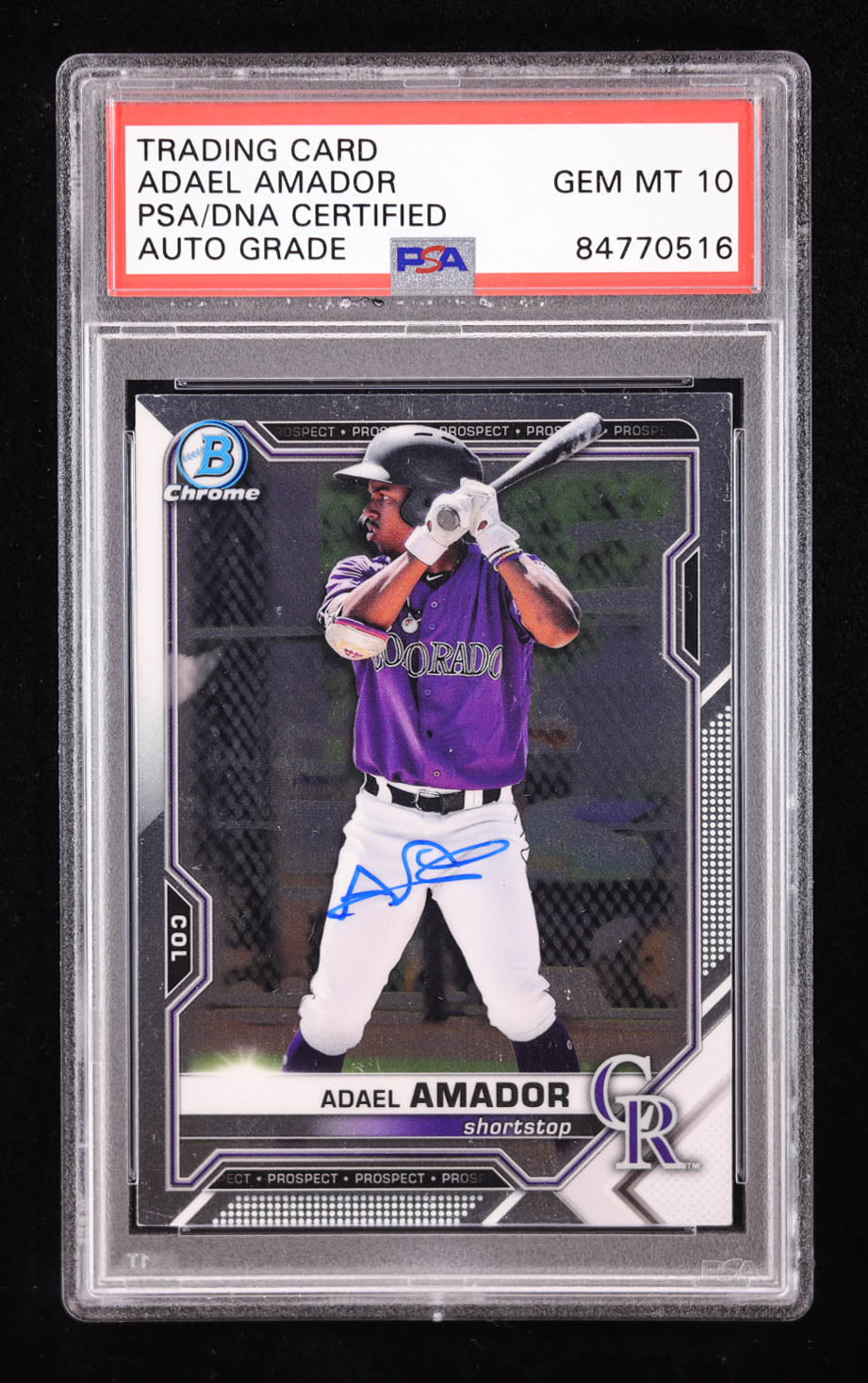 Adael Amador Signed 2021 Bowman Chrome Draft #BDC195 RC (PSA | Auto 10) Rookie Card | Autograph Graded 10
