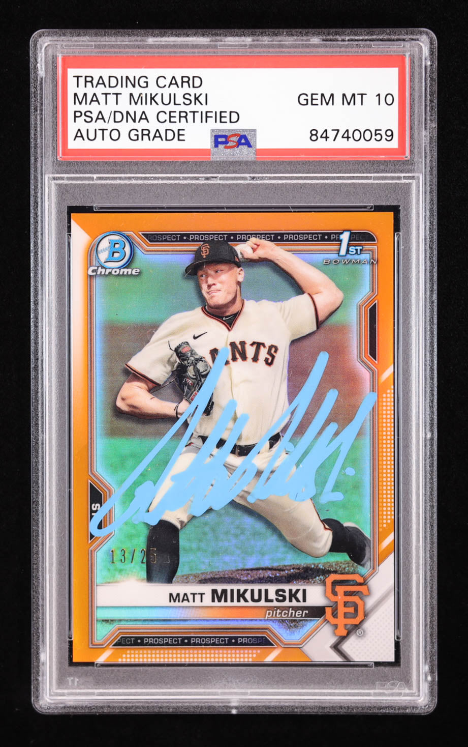 Matt Mikulski Signed 2021 Bowman Chrome Draft Orange Refractors #BDC179 #13/25 RC (PSA | Auto 10) Rookie Card | Autograph Graded 10 | Serially Numbered #13/25
