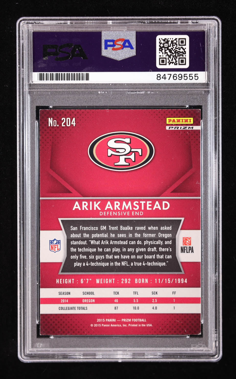 Arik Armstead Signed 2015 Panini Prizm Prizms Blue #204 RC (PSA) Rookie Card