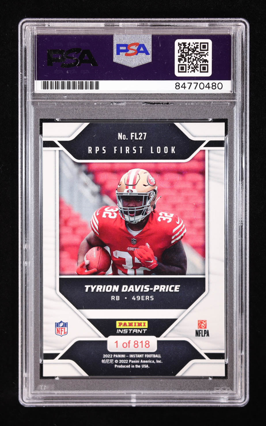 Tyrion Davis-Price Signed 2022 Panini Instant Rookie Premiere #FL27 RC (PSA | Auto 10) Rookie Card | Autograph Graded 10