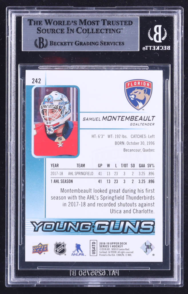 Samuel Montembeault Signed 2018-19 Upper Deck #242 YG RC (BGS) - Young Guns - Rookie Card