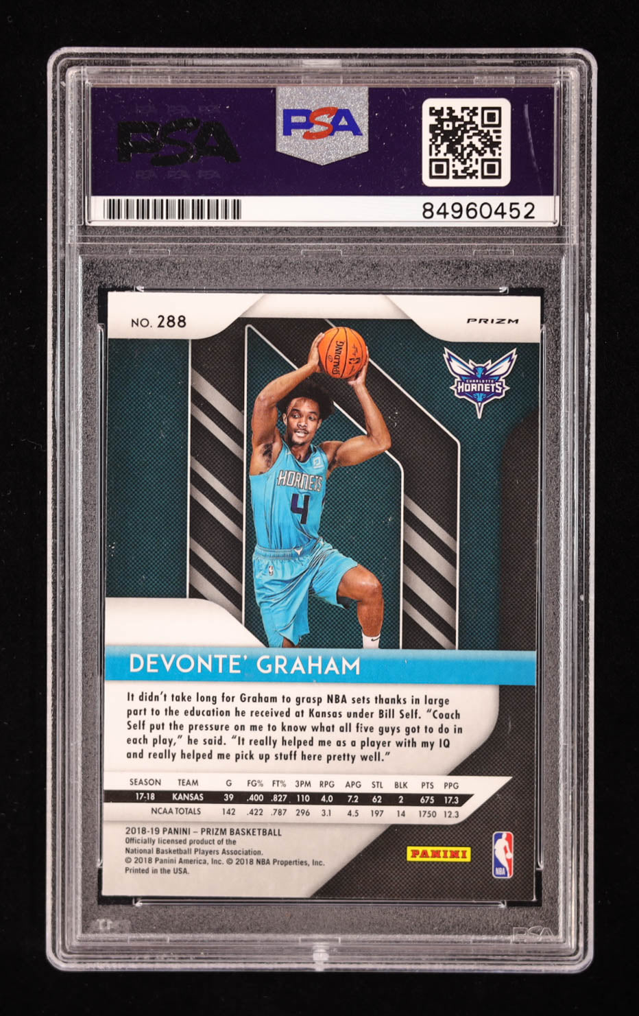 Devonte' Graham Signed 2018-19 Panini Prizm Prizms Pink Ice #288 RC (PSA) Rookie Card