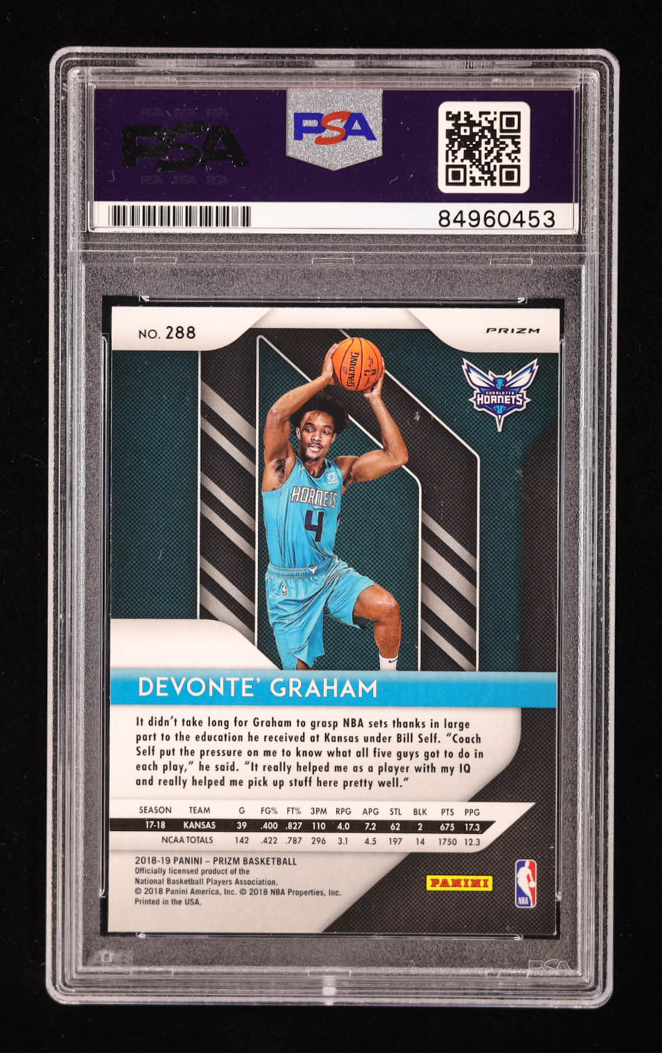 Devonte' Graham Signed 2018-19 Panini Prizm Prizms Hyper #288 RC (PSA) Rookie Card