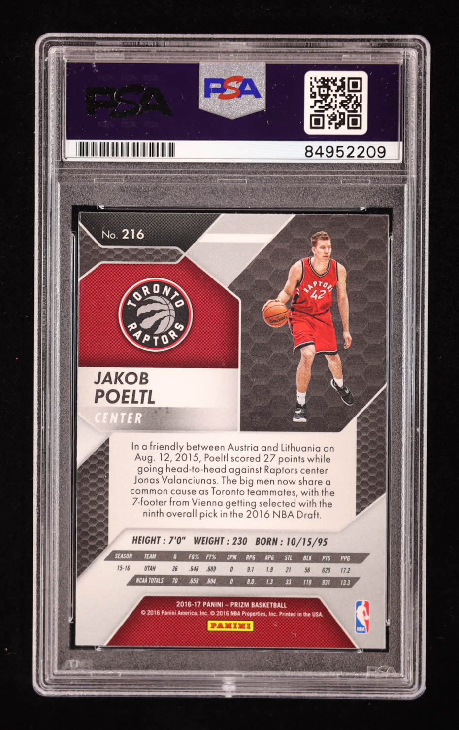 Jakob Poeltl Signed 2016-17 Panini Prizm #216 RC (PSA | Auto 10) Rookie Card