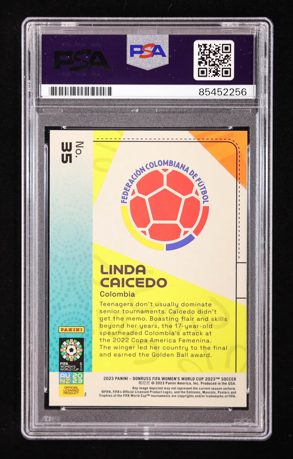 Linda Caicedo Signed 2023 Donruss Women's World Cup #35 RC (PSA) Rookie Card
