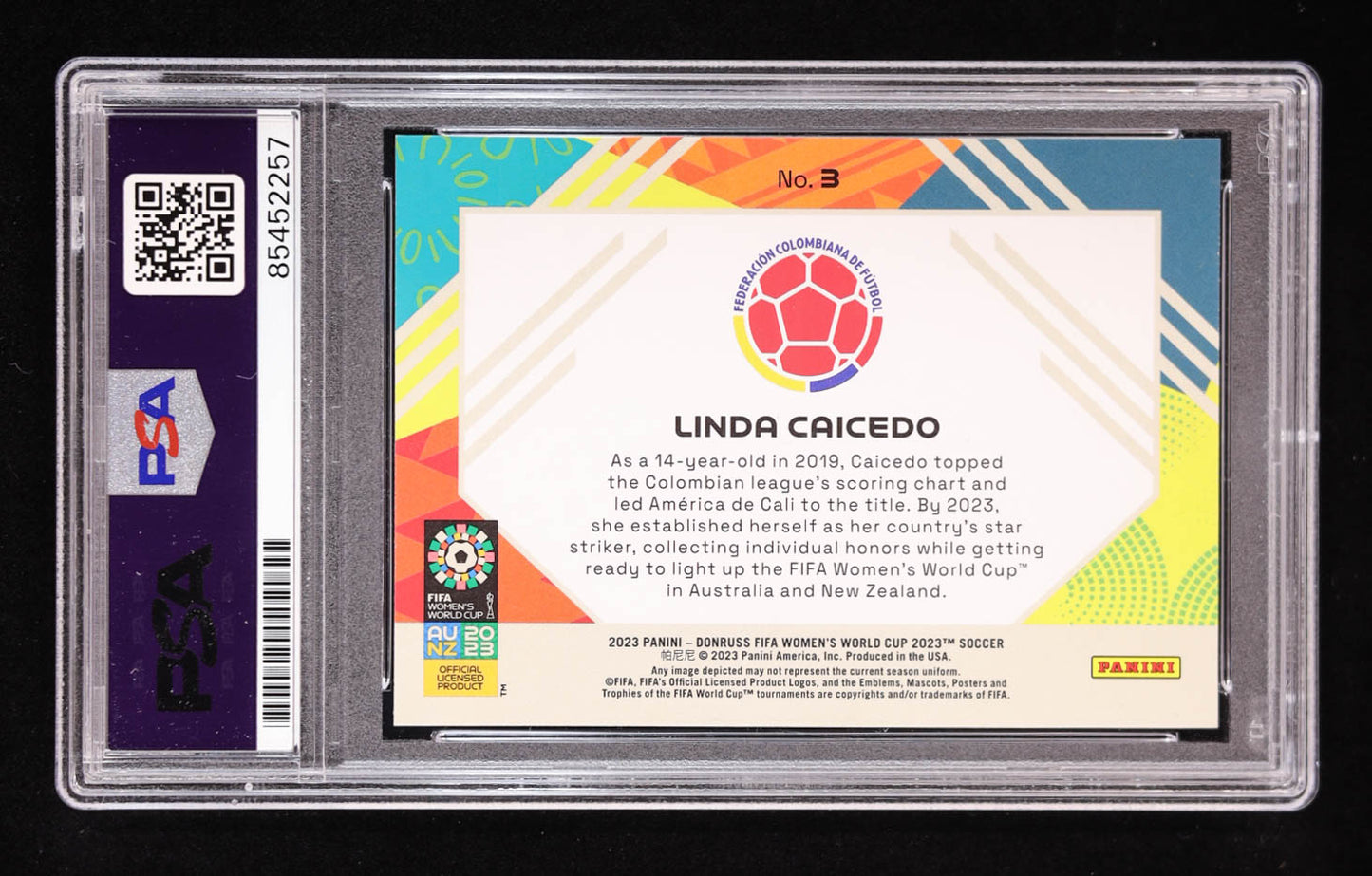 Linda Caicedo Signed 2023 Donruss Women's World Cup Field Vision #3 RC (PSA) Rookie Card