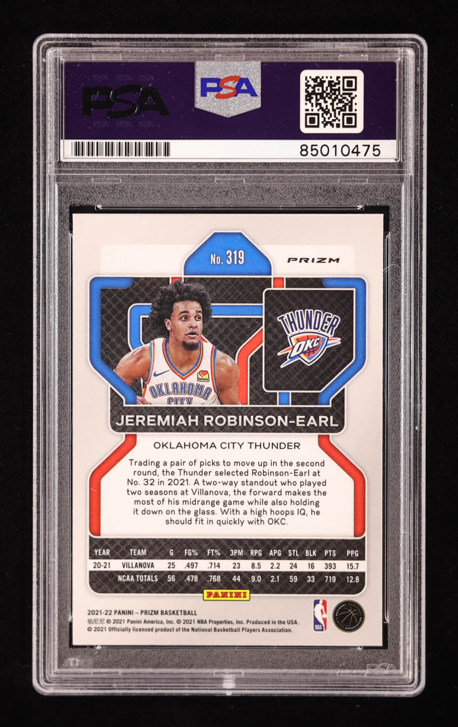 Jeremiah Robinson-Earl Signed 2021-22 Panini Prizm Prizms Silver #319 RC (PSA) Rookie Card