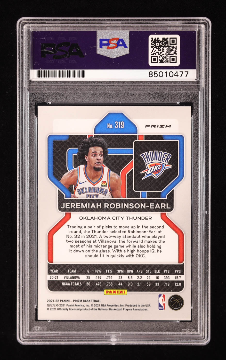 Jeremiah Robinson-Earl Signed 2021-22 Panini Prizm Prizms Hyper #319 RC (PSA) Rookie Card