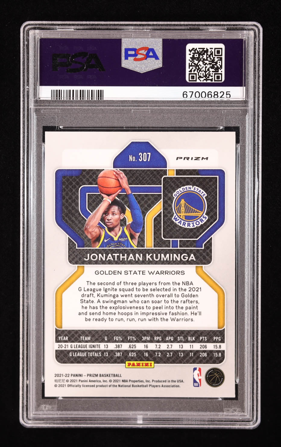 Jonathan Kuminga Signed 2021 Panini Prizm Purple Wave #307 RC (PSA 10 | Auto 10) Rookie Card