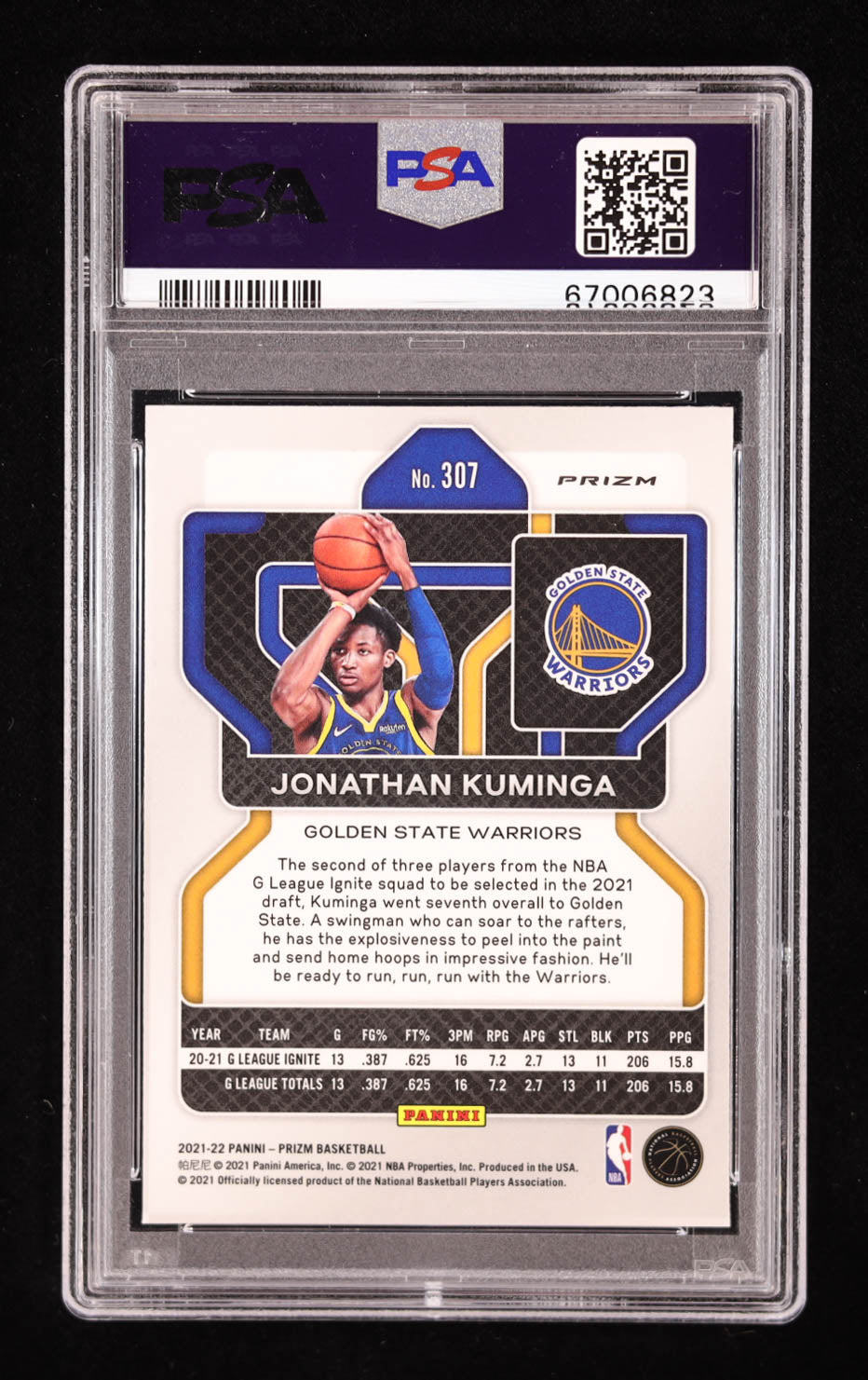 Jonathan Kuminga Signed 2021 Panini Prizm Ice #307 RC (PSA 10 | Auto 10) Rookie Card