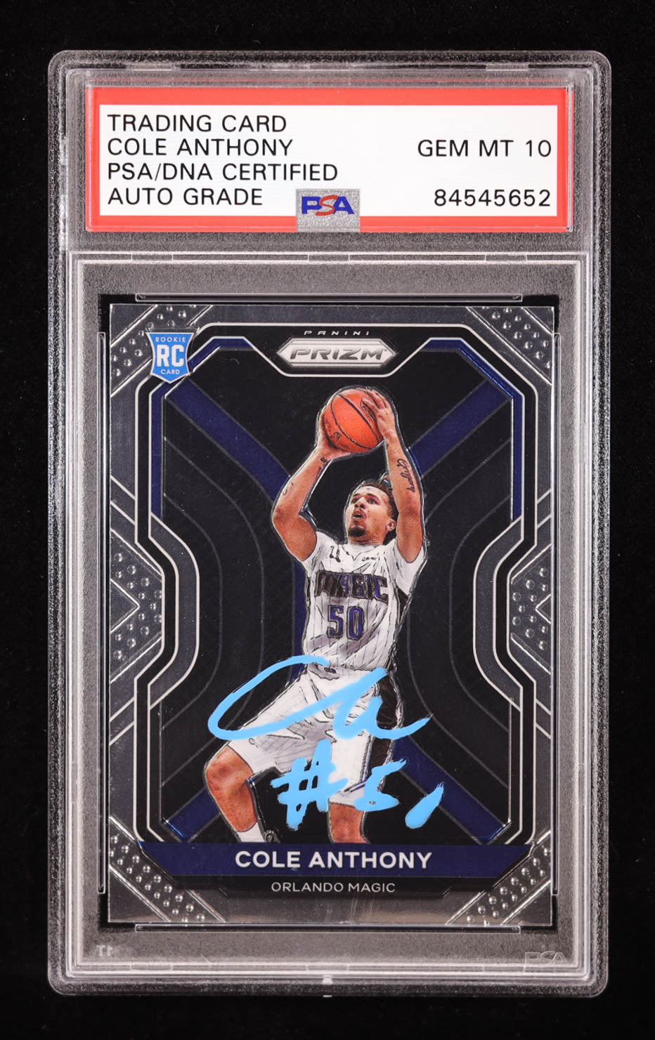 Cole Anthony Signed 2020-21 Panini Prizm Prizms Silver #292 RC (PSA | Auto 10) Rookie Card