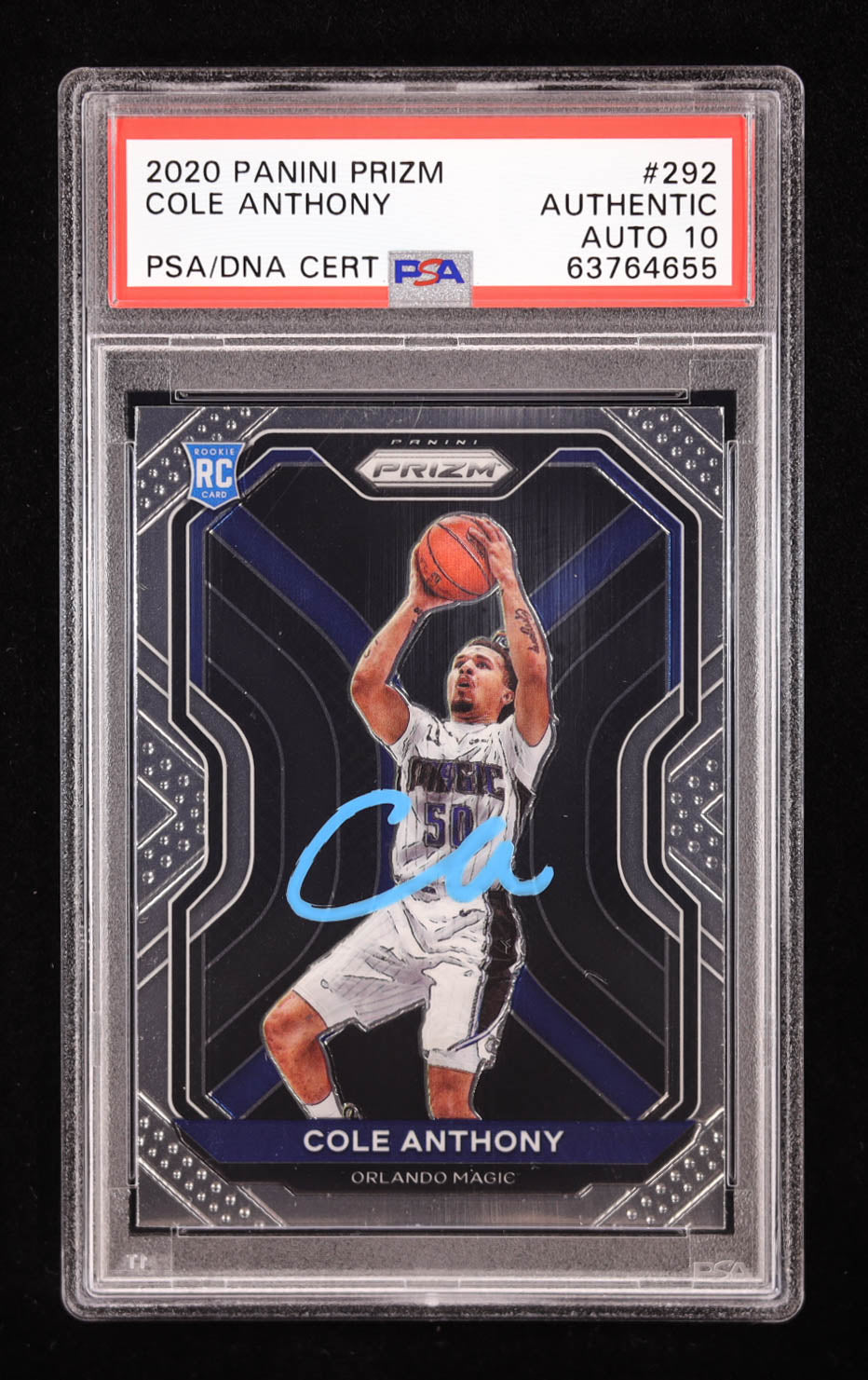 Cole Anthony Signed 2020-21 Panini Prizm Prizms Silver #292 RC (PSA | Auto 10) Rookie Card