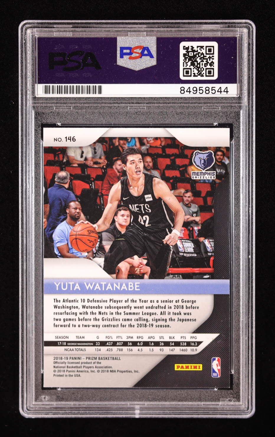 Yuta Watanabe Signed 2018-19 Panini Prizm #146 RC (PSA | Auto Grade 10) Rookie Card