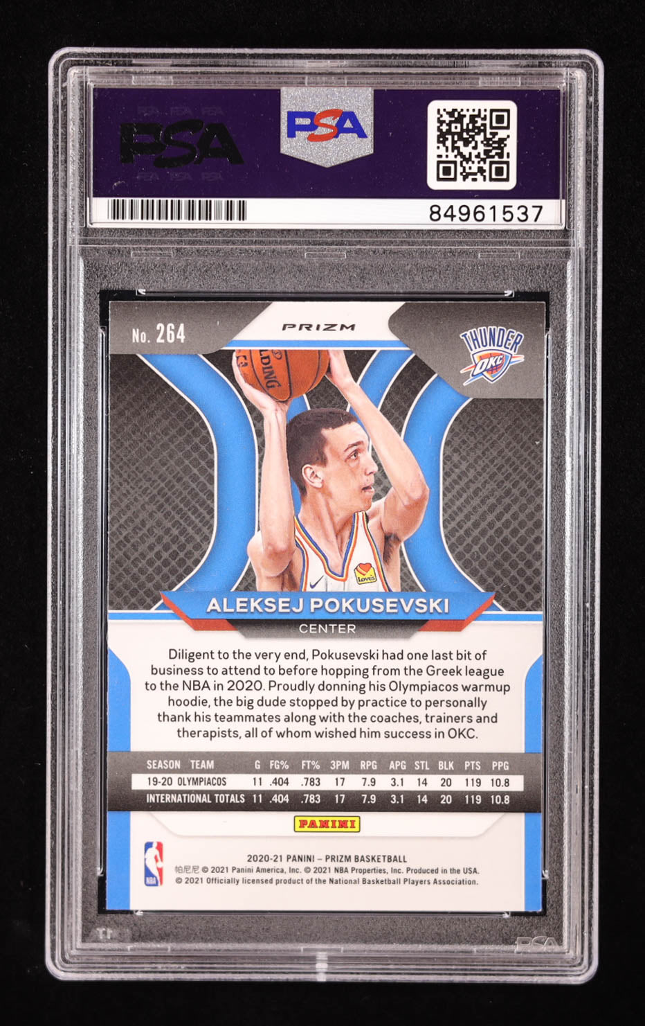 Aleksej Pokusevski Signed 2020-21 Panini Prizm Prizms Silver #264 RC (PSA | Auto Grade 10) Rookie Card