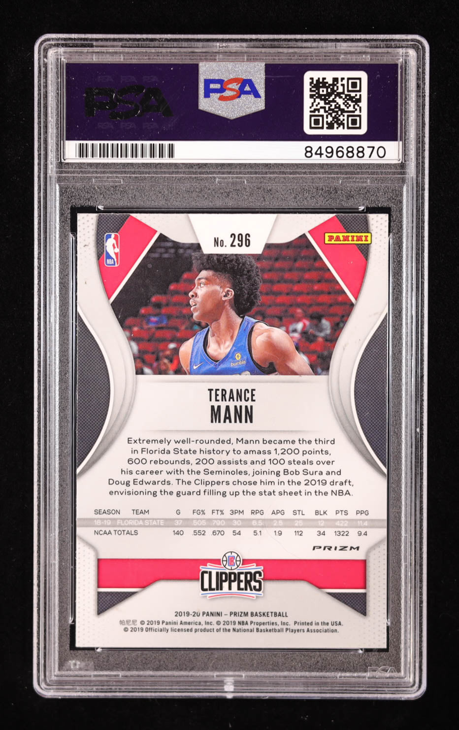 Terance Mann Signed 2019-20 Panini Prizm Prizms Green #296 RC (PSA | Auto Grade 10) Rookie Card