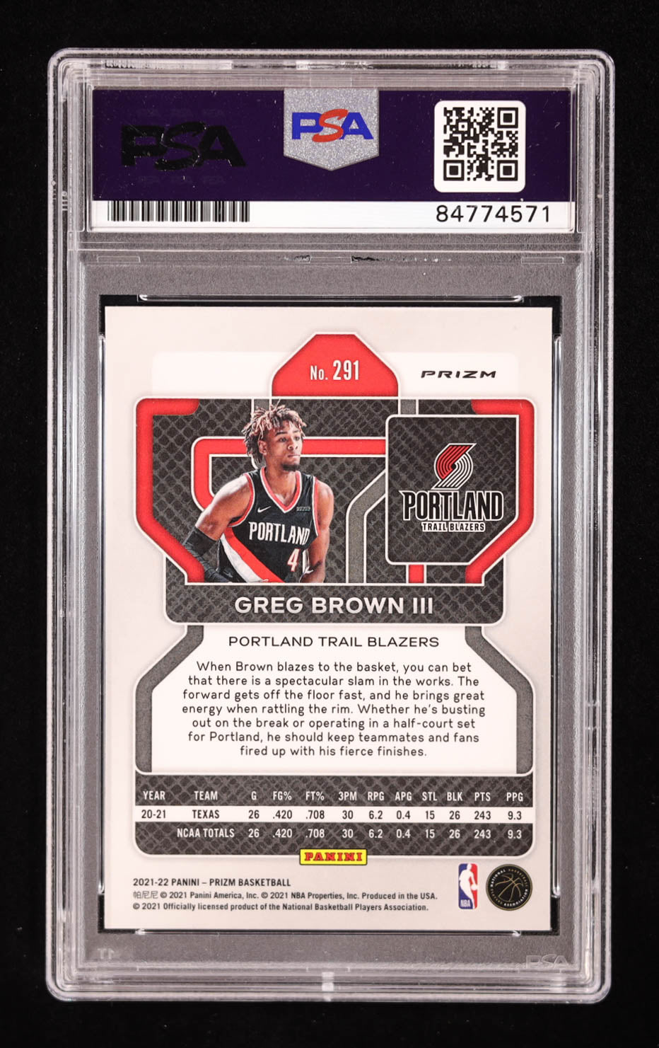 Greg Brown III Signed 2021-22 Panini Prizm #291 RC (PSA | Auto 10) Rookie Card