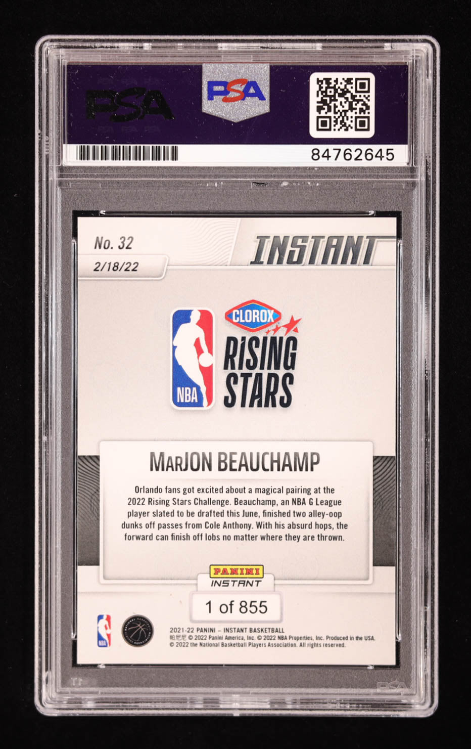 MarJon Beauchamp Signed 2022-23 Panini Instant #32 RC (PSA | Auto Grade 10) Rookie Card