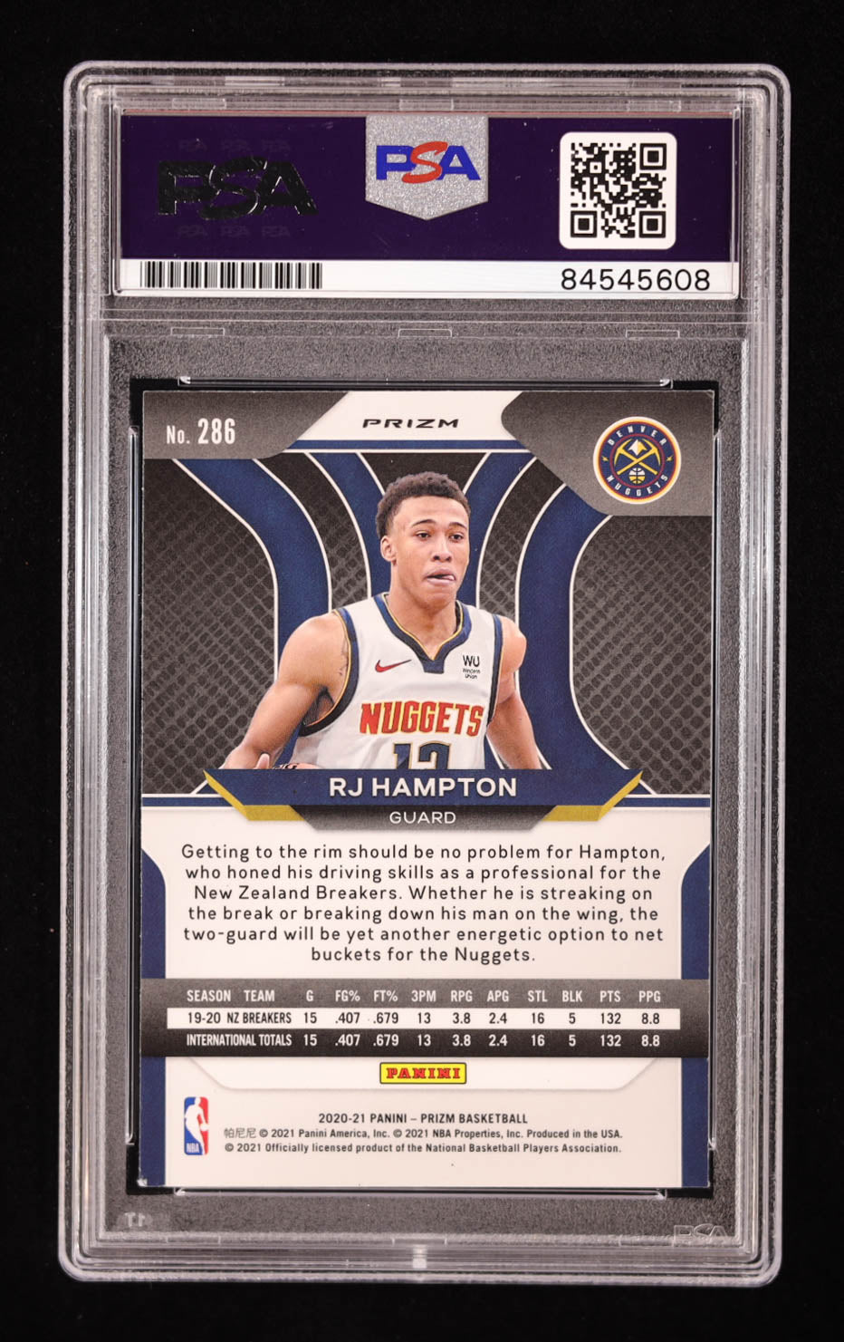 RJ Hampton Signed 2020-21 Panini Prizm Silver #286 RC (PSA | Auto 10) Rookie Card