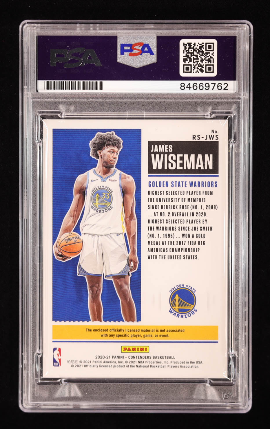 James Wiseman Signed 2020-21 Panini Contenders Rookie Ticket #RSJWS RC (PSA | Auto Grade 10) Rookie Card This auctio