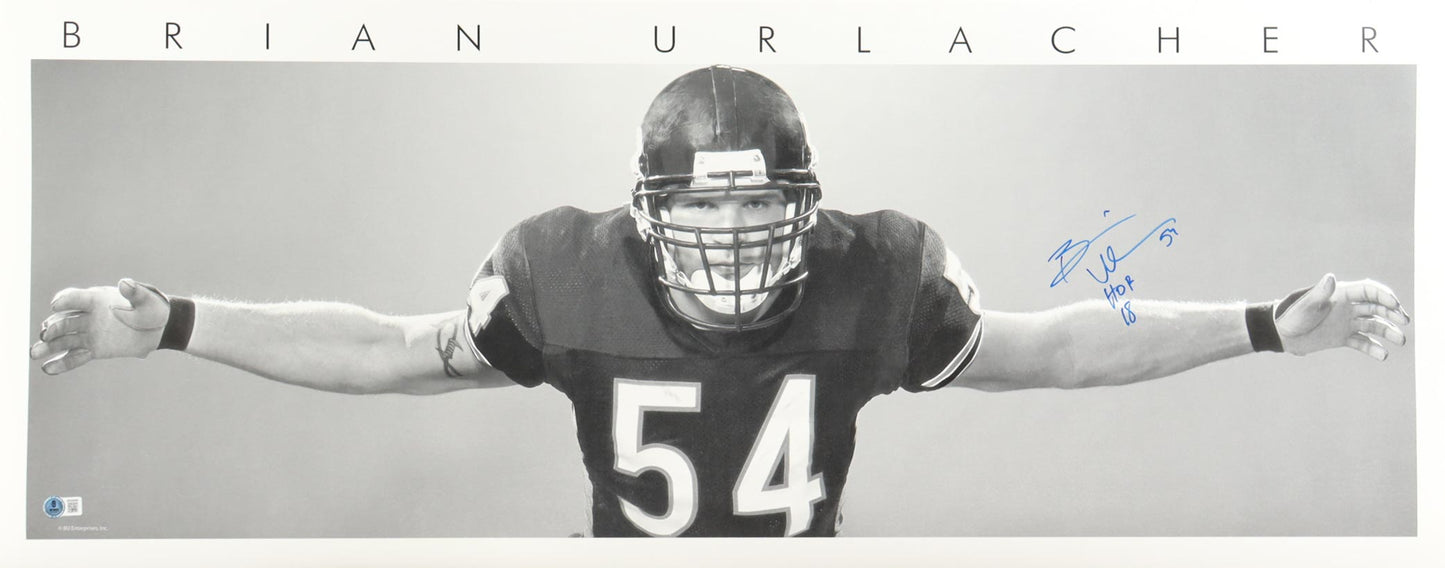 Brian Urlacher Signed (Beckett) Bears 15.75x40 Poster Inscribed "HOF 18"- Beckett Witnessed