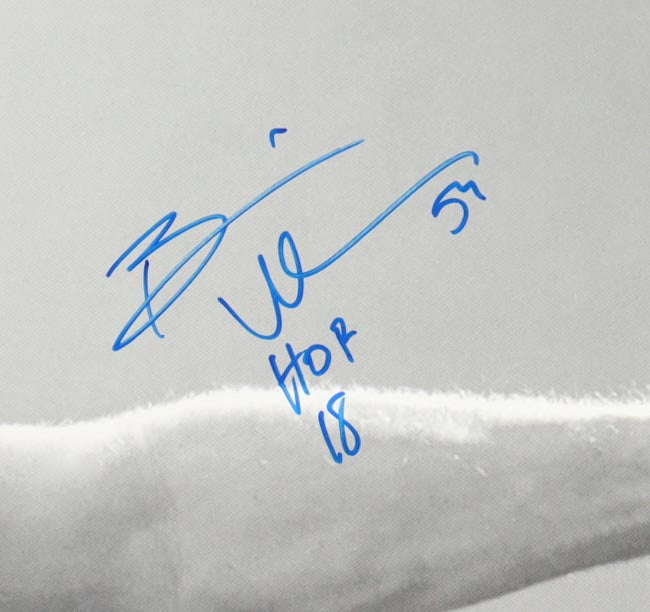 Brian Urlacher Signed (Beckett) Bears 15.75x40 Poster Inscribed "HOF 18"- Beckett Witnessed