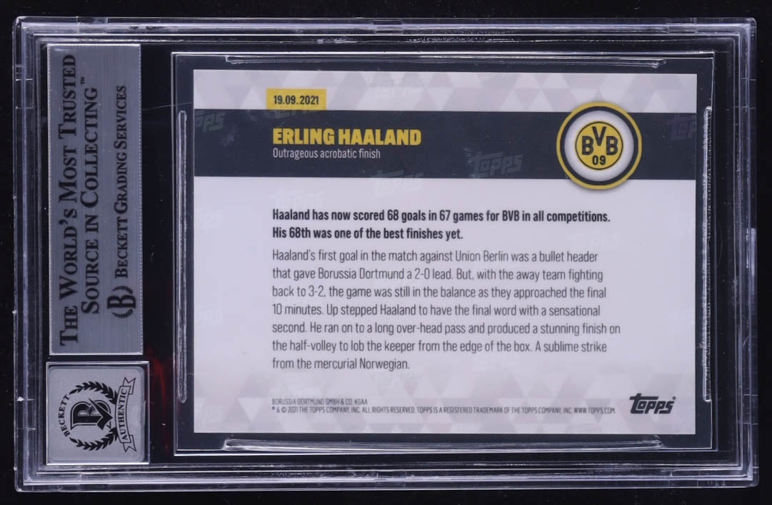 Erling Haaland Signed 2021-22 Topps Now Borussia Dortmund English #3 (BGS | Auto 10) Beckett Witnessed