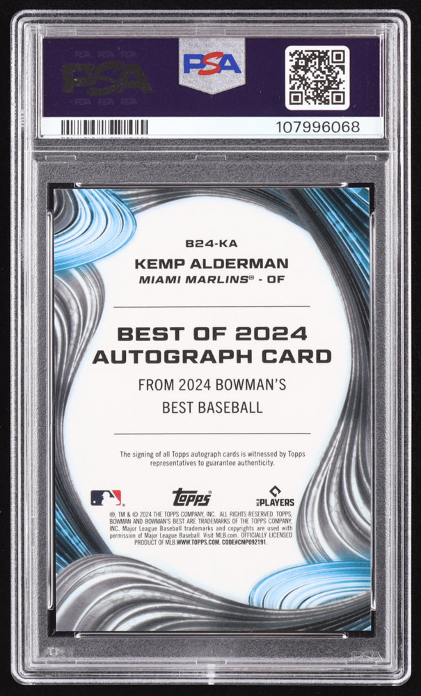 Kemp Alderman 2024 Bowman's Best Best of '24 Autographs Red Refractors #B24KA RC #1/5 (PSA 9) Rookie Card / Serially Numbered #1 / 5