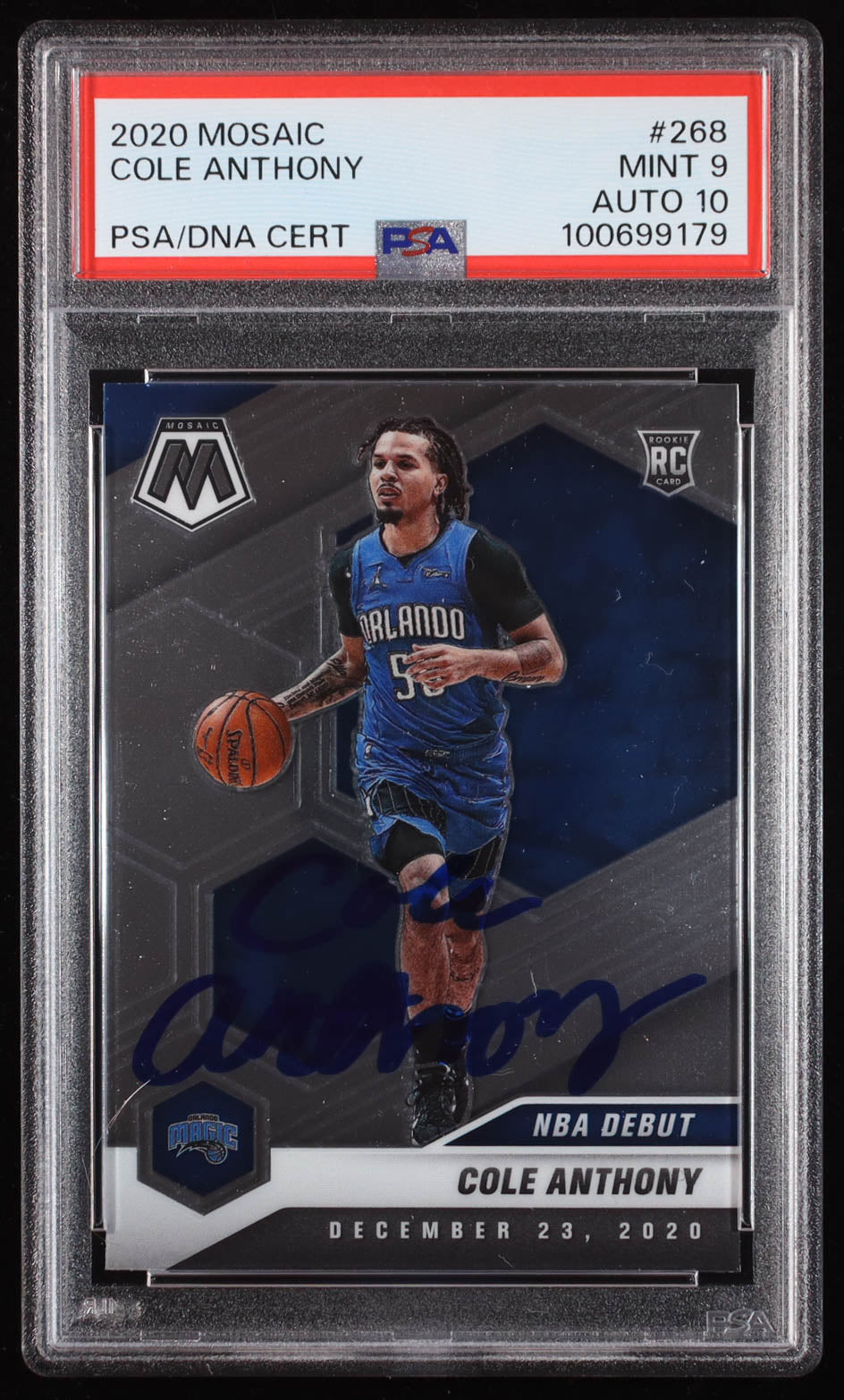 Cole Anthony Signed 2020-21 Panini Mosaic #268 RC (PSA 9 | Auto Grade PSA 10) Autograph Graded PSA 10 | Rookie Card
