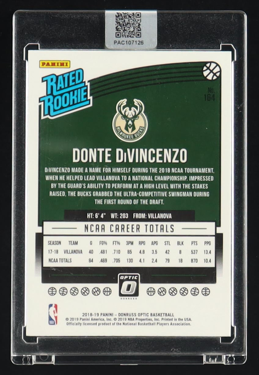 Donte DiVincenzo Signed 2018-19 Donruss Optic #164 RC (PA Encapsulated) Rookie Card