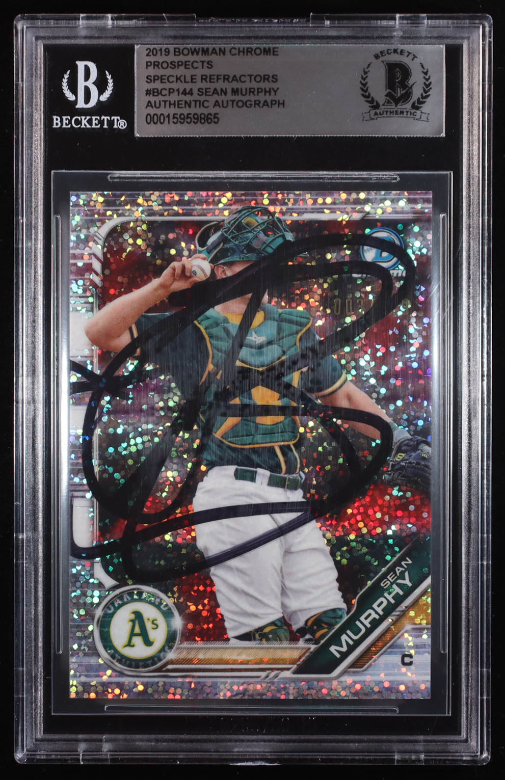 Sean Murphy Signed 2019 Bowman Chrome Prospects Speckle Refractors #BCP144 #003/299 RC (BGS | Auto Grade BGS Authentic) Autograph Graded BGS Authentic | Rookie Card | Serially Numbered #003 / 299