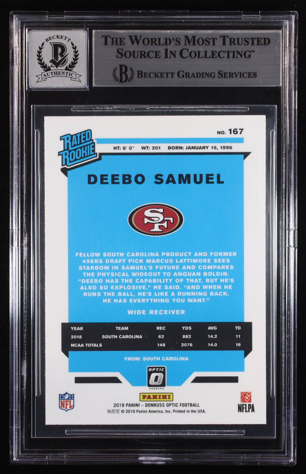 Deebo Samuel Signed 2019 Donruss Optic #167 RR RC (BGS | Auto Grade BGS 10) Autograph Graded BGS 10 | Rookie Card