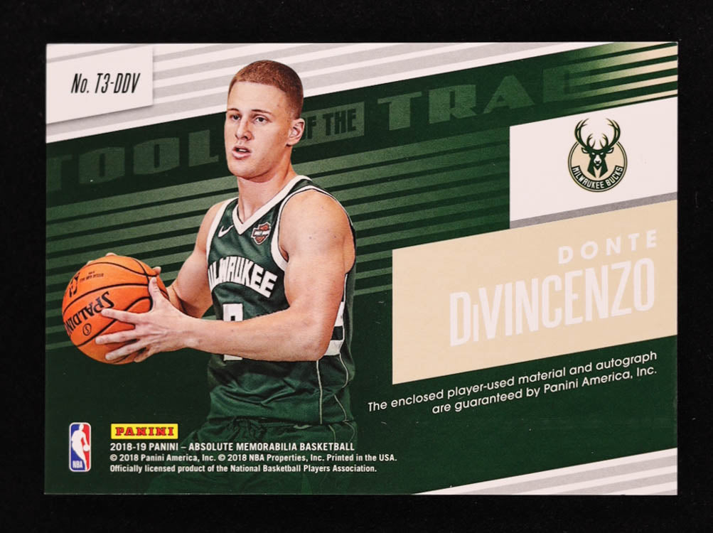Donte DiVincenzo 2018-19 Absolute Memorabilia Tools of the Trade Three Swatch Signatures Level 2 #17 #02/25 RC Rookie Card | Serially Numbered #02 / 25
