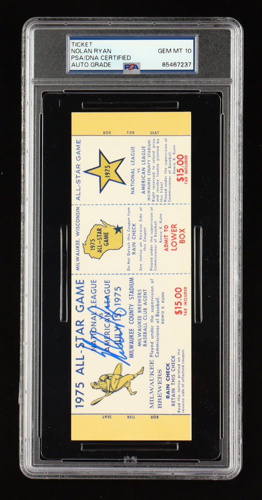 Nolan Ryan Signed 1975 All Star Game Ticket (PSA 10)