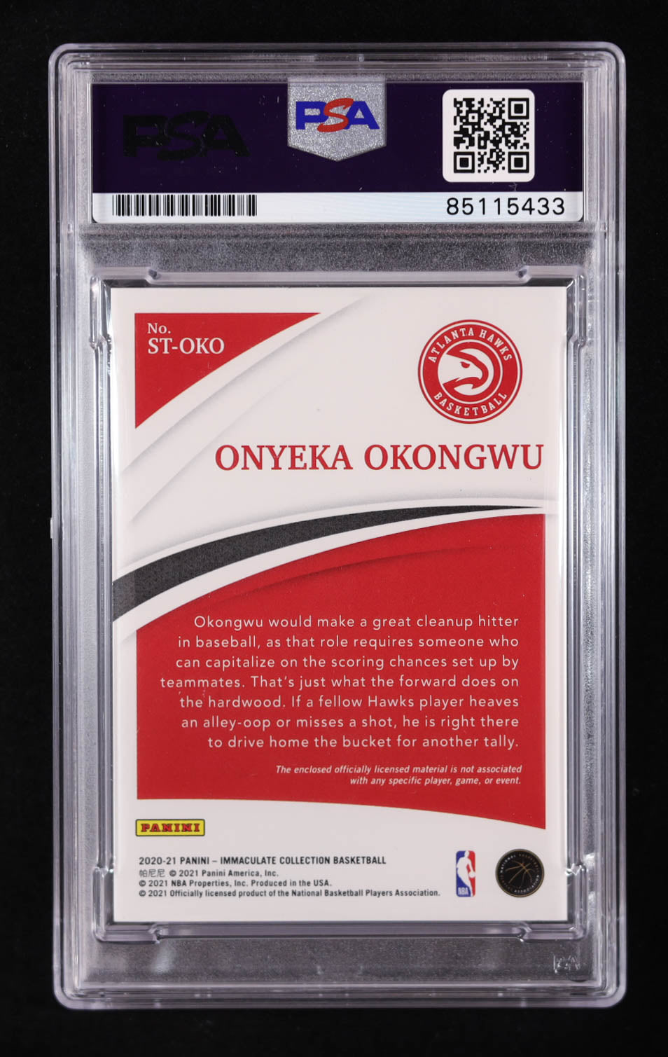 Onyeka Okongwu Signed 2020-21 Immaculate Collection The Standard Relics #75 #73/99 RC (PSA | Auto Grade PSA 10) Autograph Graded PSA 10 | Rookie Card | Serially Numbered #73 / 99