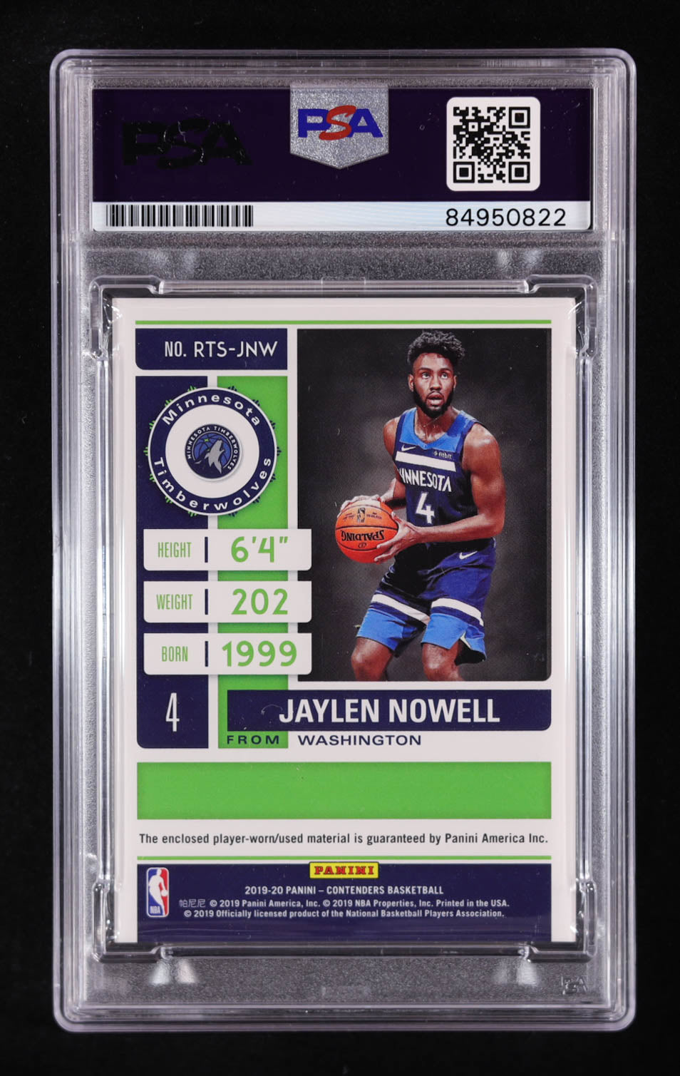 Jaylen Nowell Signed 2019-20 Panini Contenders Rookie Ticket Swatches #13 RC (PSA | Auto Grade PSA 10) Autograph Graded PSA 10 | Rookie Card