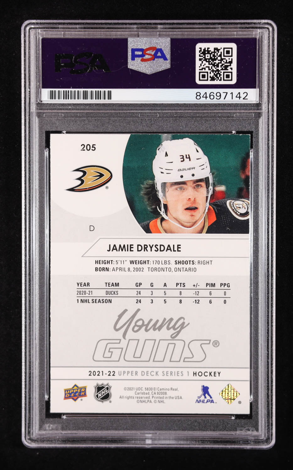 Jamie Drysdale Signed 2021-22 Upper Deck #205 RC (PSA 10) Rookie Card