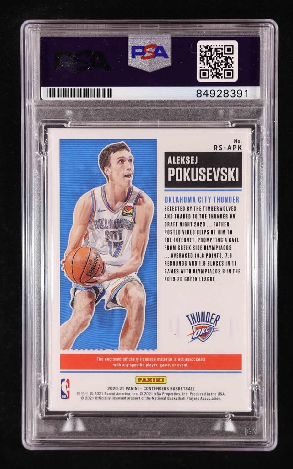 Aleksej Pokusevski Signed 2020-21 Panini Contenders Rookie Ticket Swatches #37 RC (PSA 10) Rookie Card