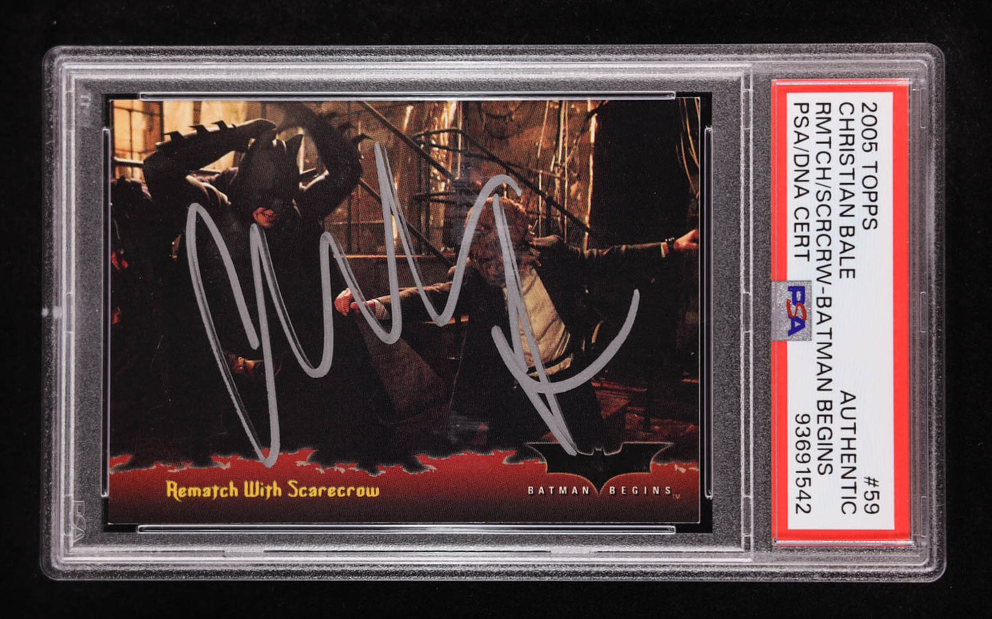 Christian Bale Signed 2005 Topps Batman Begins Movie Rematch With Scarecrow #59 RC (PSA Authentic) - Rookie Card