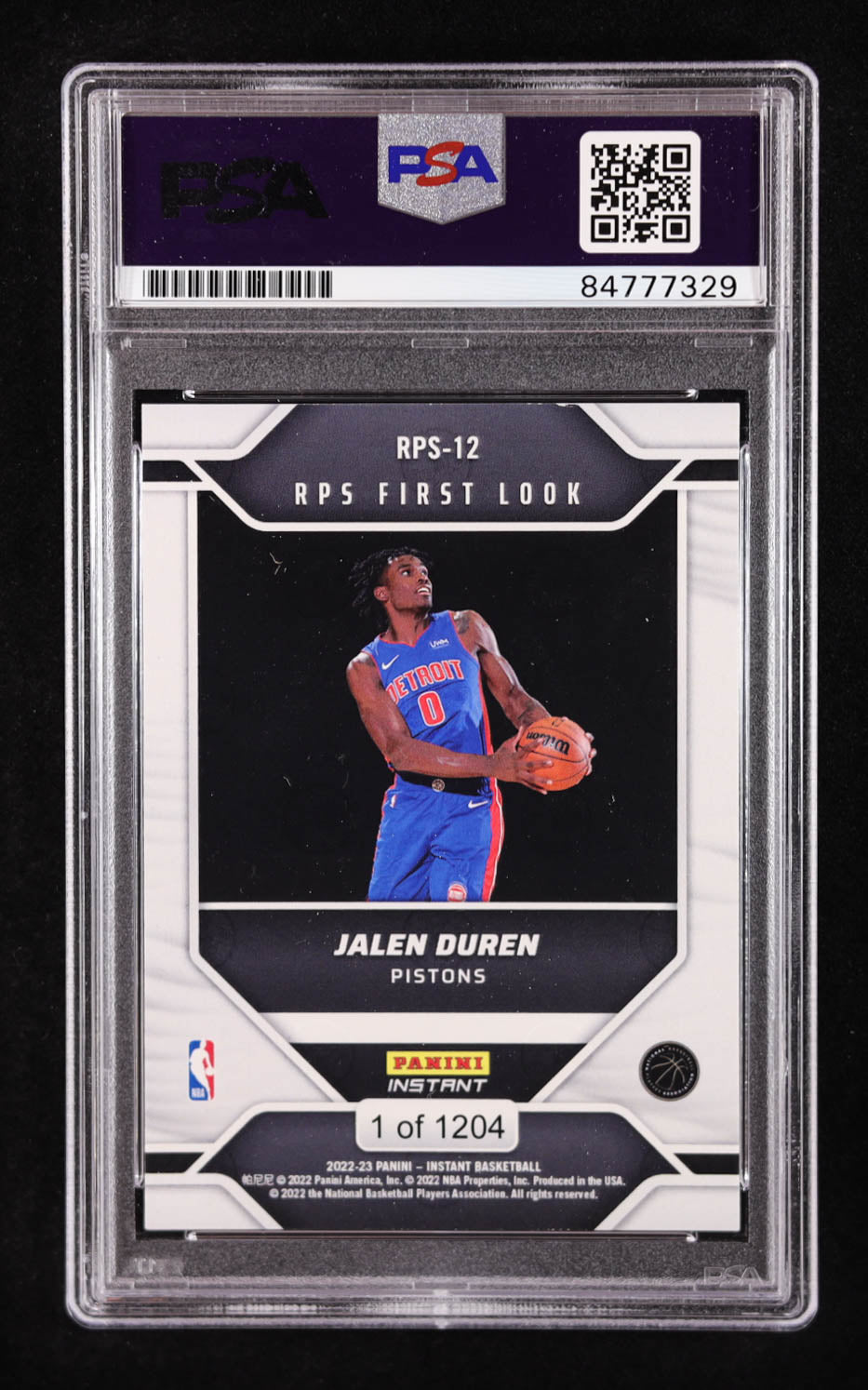 Jalen Duren Signed 2022-23 Panini Instant RPS First Look #RPS12 RC (PSA Authentic) Rookie Card