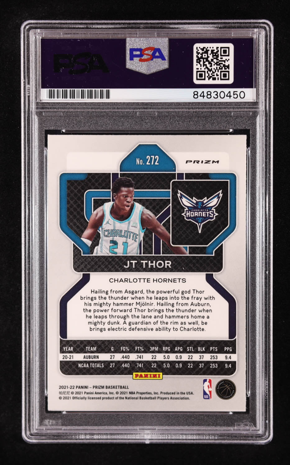 JT Thor Signed 2021-22 Panini Prizm Prizms Orange Ice #272 RC (PSA Authentic) Rookie Card