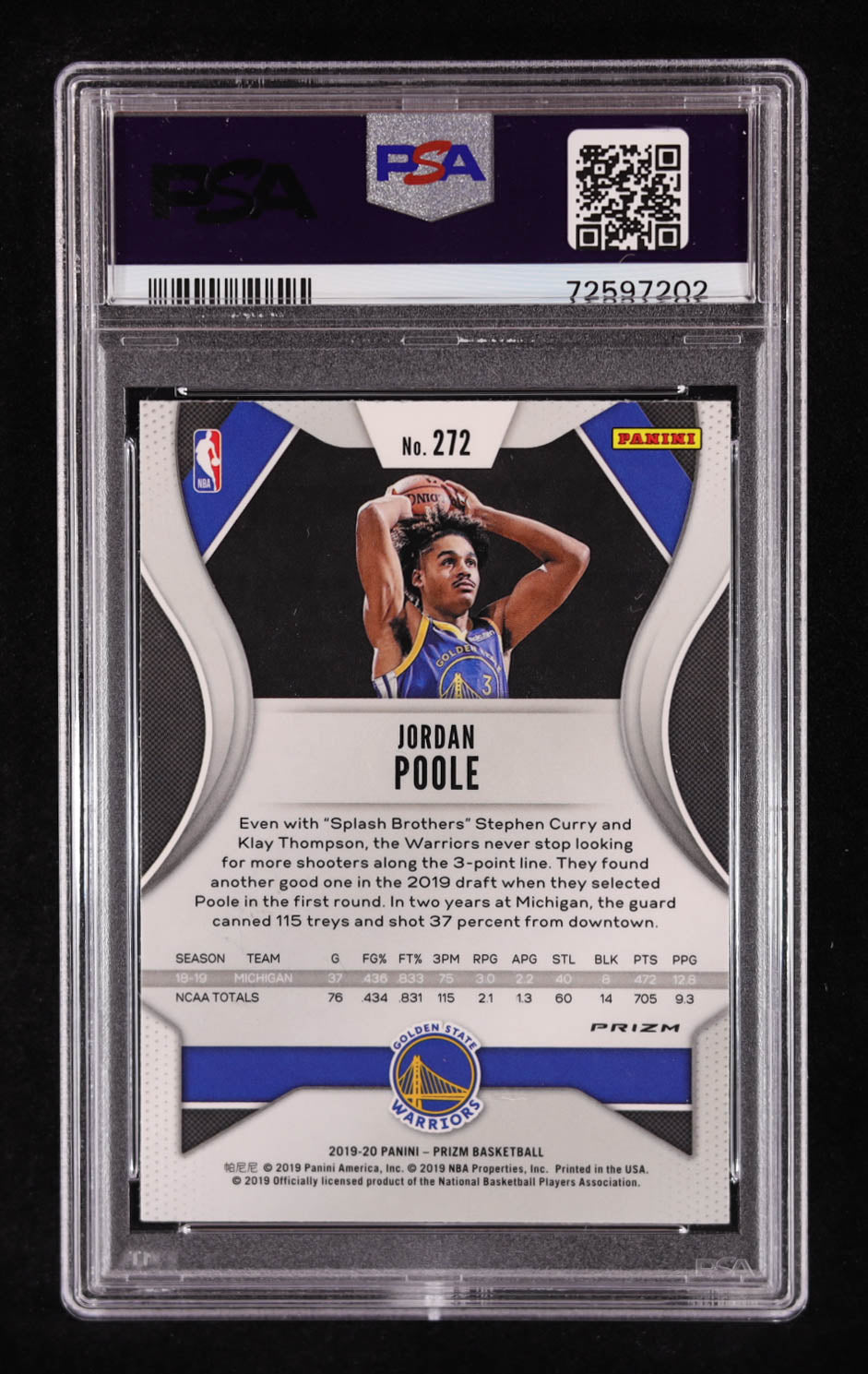 Jordan Poole Signed 2019-20 Panini Prizm Prizms Silver #272 RC (PSA Authentic) Rookie Card | Auto Grade PSA 10