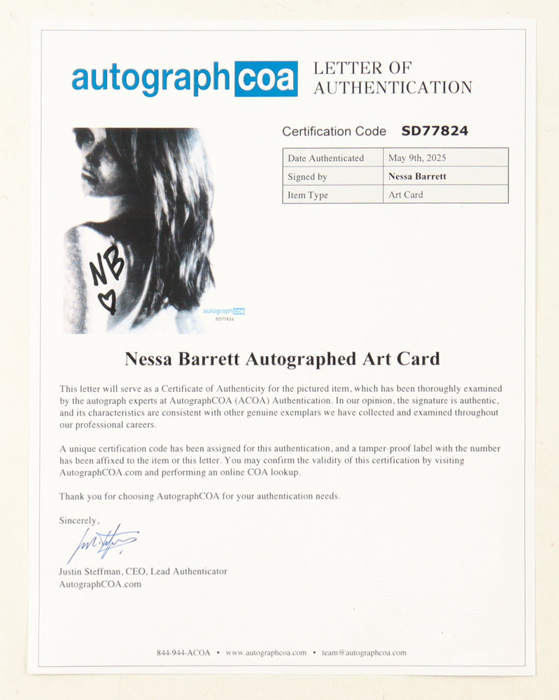Nessa Barrett Signed (ACOA) "Aftercare Deluxe" Custom Framed CD Album Insert With CD